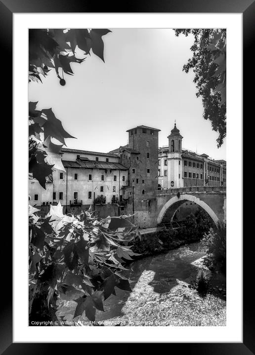 Monochrome Rome: Riverside Serenity Framed Mounted Print by William AttardMcCarthy