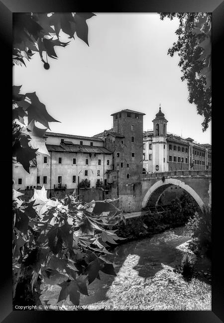 Monochrome Rome: Riverside Serenity Framed Print by William AttardMcCarthy
