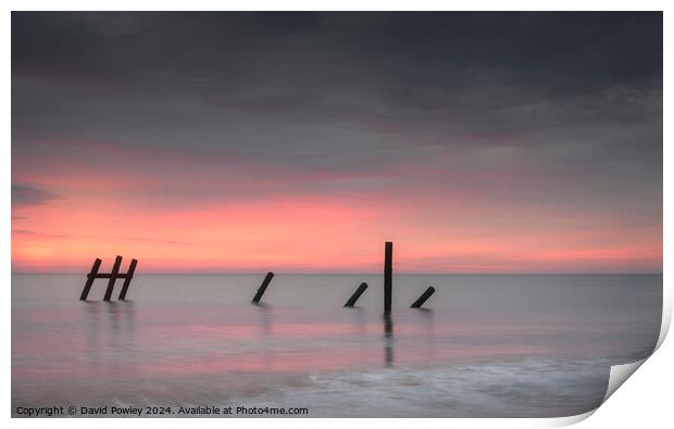Dawn Colour on Happisburgh Beach Print by David Powley