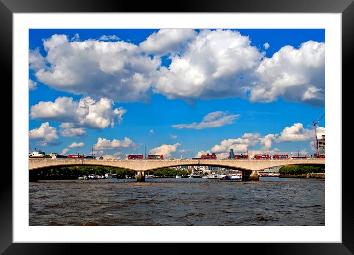 Red London Buses Waterloo Bridge England Framed Mounted Print by Andy Evans Photos