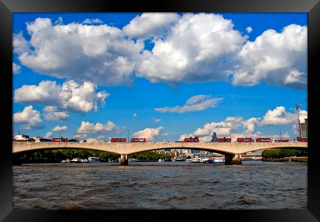 Red London Buses Waterloo Bridge England Framed Print by Andy Evans Photos
