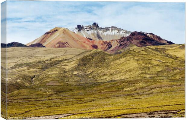 Tunupa Volcano's Colorful Slopes Andean Panorama Canvas Print by FocusArt Flow