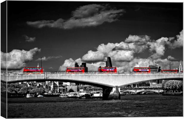 Red London Buses Waterloo Bridge England Canvas Print by Andy Evans Photos