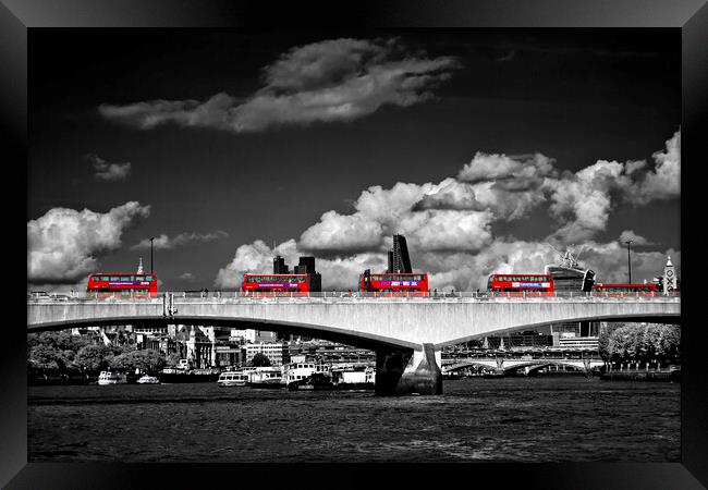 Red London Buses Waterloo Bridge England Framed Print by Andy Evans Photos