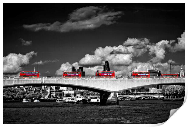 Red London Buses Waterloo Bridge England Print by Andy Evans Photos