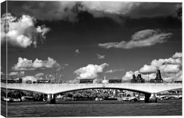 Red London Buses Waterloo Bridge England Canvas Print by Andy Evans Photos