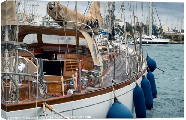 Classic Sailboat Moored in Sliema Marina Detailed View Canvas Print by FocusArt Flow