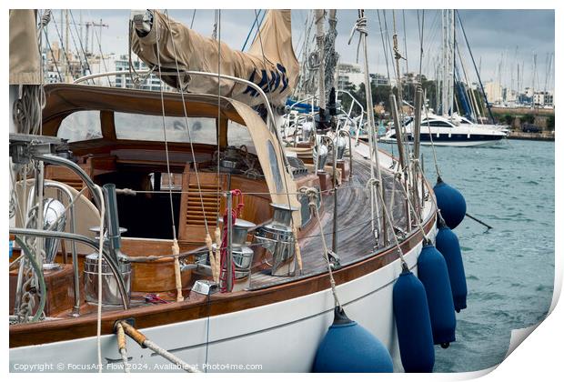 Classic Sailboat Moored in Sliema Marina Detailed View Print by FocusArt Flow