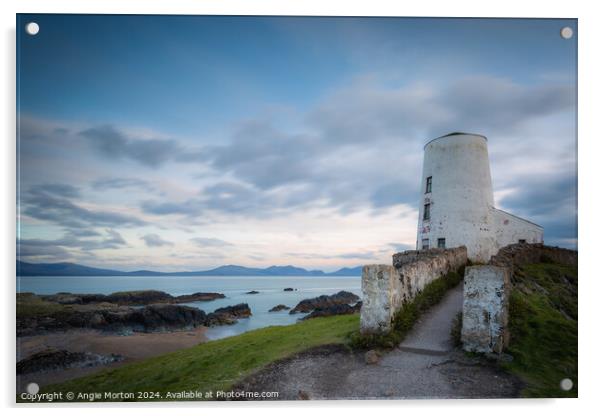 Lighthouse Tŵr Mawr Acrylic by Angie Morton