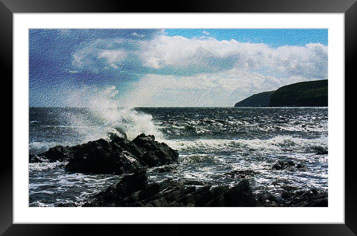 Waves and coastline at Dunbeath, Scotland Framed Mounted Print by Linda More
