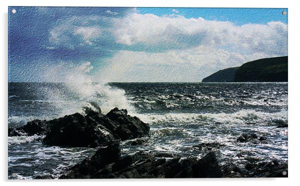 Waves and coastline at Dunbeath, Scotland Acrylic by Linda More