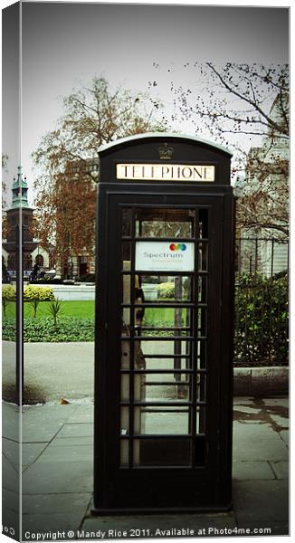 Black telephone booth London Canvas Print by Mandy Rice