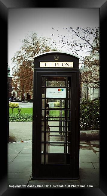 Black telephone booth London Framed Print by Mandy Rice