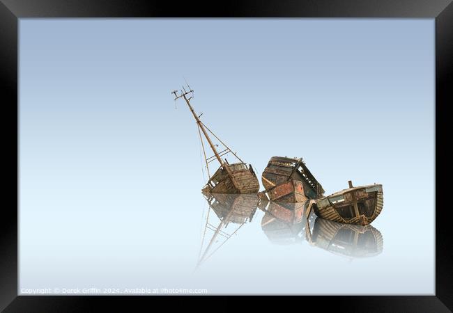 Wrecks – Pin Mill boats wrecks Framed Print by Derek Griffin