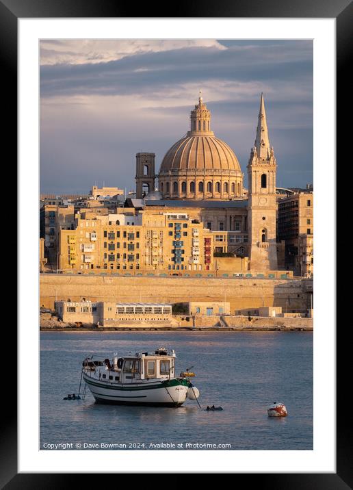 Evening Sunlight on Valletta Framed Mounted Print by Dave Bowman