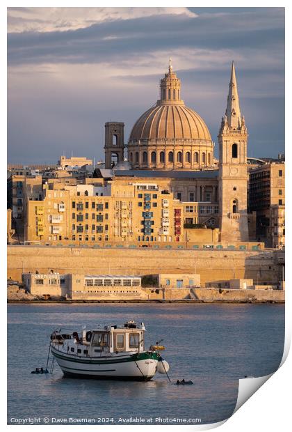 Evening Sunlight on Valletta Print by Dave Bowman