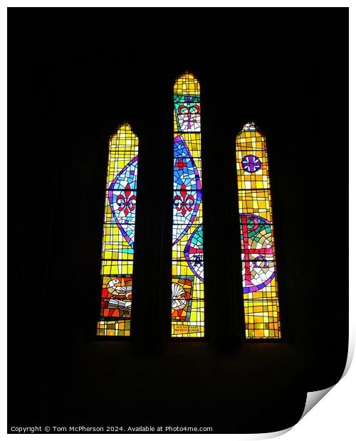 Stained Glass Window at Pluscarden Abbey Print by Tom McPherson