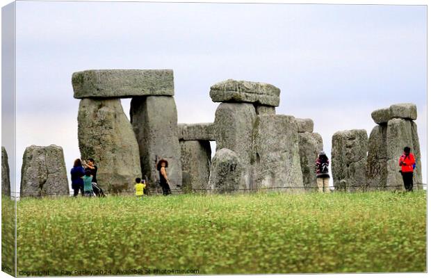 A group of people that are standing in the grass with Stonehenge in the background Canvas Print by Ray Putley