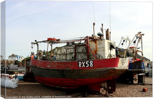 Fishing Boats - Hastings Canvas Print by Ray Putley