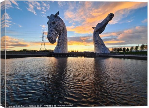 The kelpies at sunset  Canvas Print by Darren Wilkes