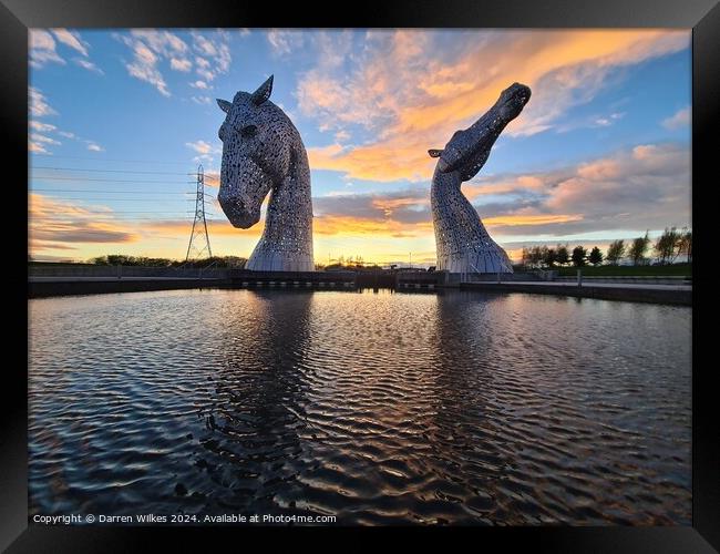 The kelpies at sunset  Framed Print by Darren Wilkes