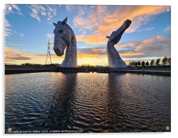 The kelpies at sunset  Acrylic by Darren Wilkes