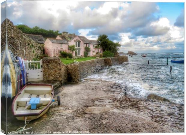 The Pink Cottage Bude Harbour  Canvas Print by Beryl Curran