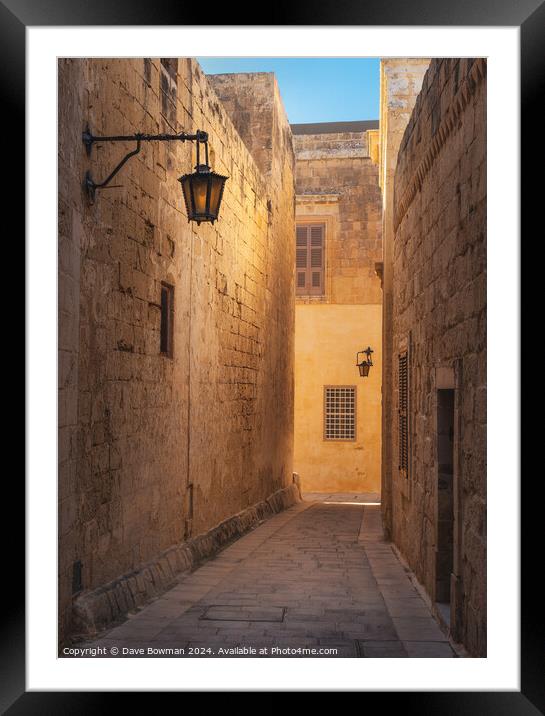 Mdina Alleyway Framed Mounted Print by Dave Bowman