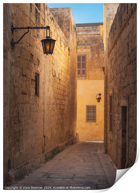 Mdina Alleyway Print by Dave Bowman