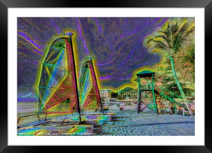 St Lucia Beach Neon Art Framed Mounted Print by David Pyatt