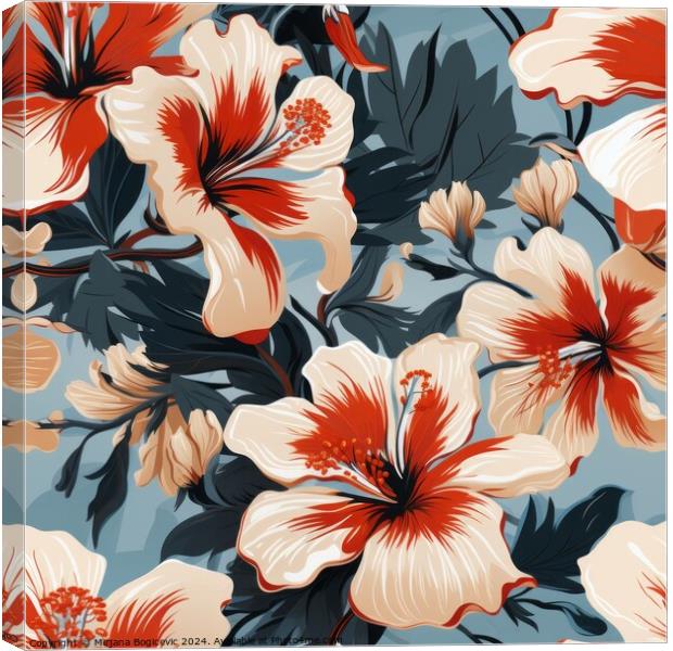 Beautiful elegant hibiscus flower seamless pattern Canvas Print by Mirjana Bogicevic
