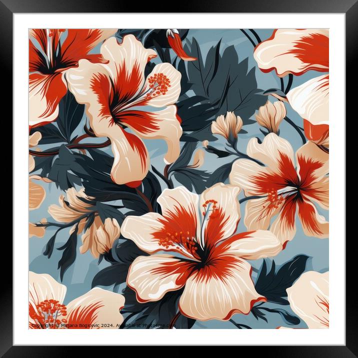 Beautiful elegant hibiscus flower seamless pattern Framed Mounted Print by Mirjana Bogicevic