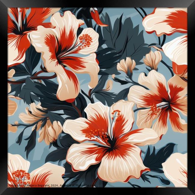 Beautiful elegant hibiscus flower seamless pattern Framed Print by Mirjana Bogicevic