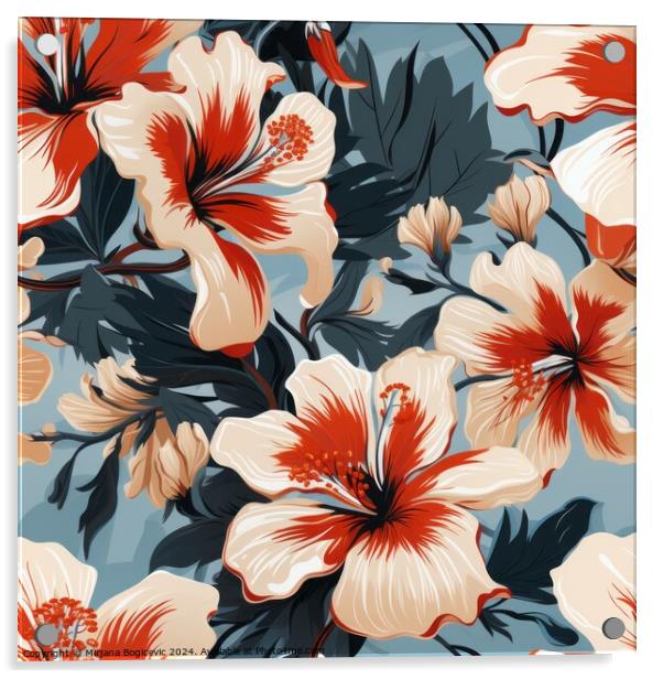 Beautiful elegant hibiscus flower seamless pattern Acrylic by Mirjana Bogicevic