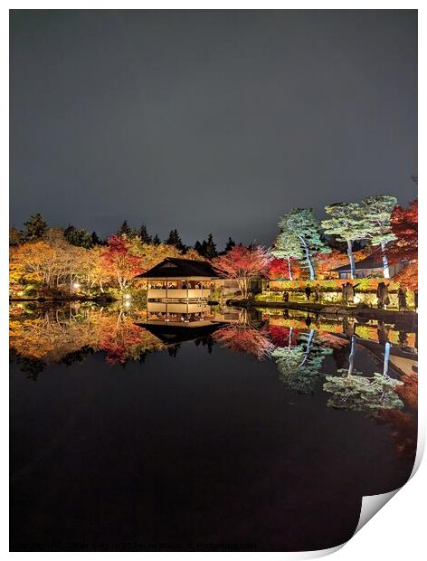 Japanese Park Night View Print by Oliver Gagne