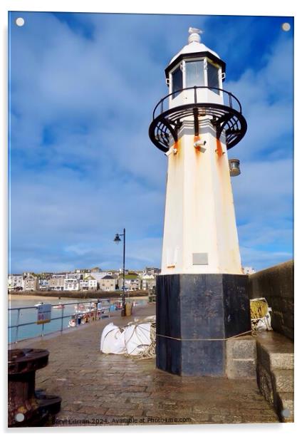 Smeaton’s Pier Lighthouse St Ives Acrylic by Beryl Curran