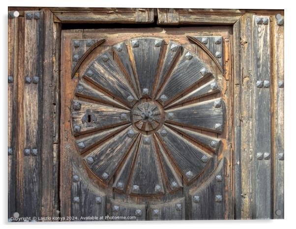 Wooden door of the Church of Santa Maria - Boadilla del Camino Acrylic by Laszlo Konya
