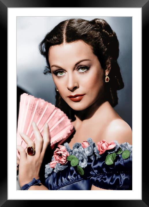 Famous movie star and inventor Hedy Lamarr circa 1940. Colorized Framed Mounted Print by Dejan Travica