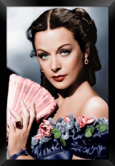 Famous movie star and inventor Hedy Lamarr circa 1940. Colorized Framed Print by Dejan Travica