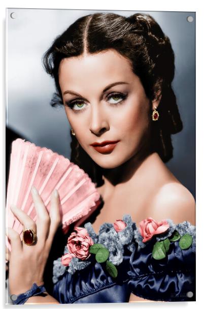 Famous movie star and inventor Hedy Lamarr circa 1940. Colorized Acrylic by Dejan Travica