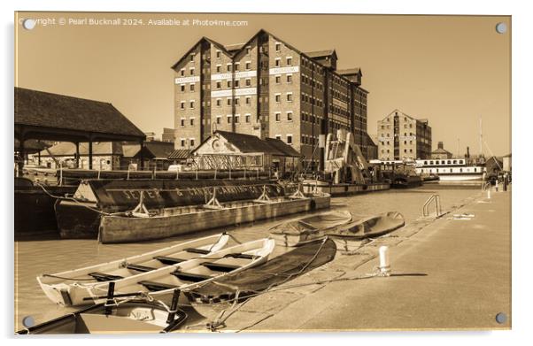 National Waterways Museum Gloucester Docks sepia Acrylic by Pearl Bucknall
