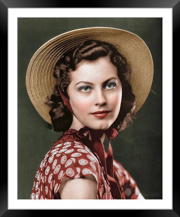 Ava Gardner with a straw hat as a teenage girl 1939. Framed Mounted Print by Dejan Travica