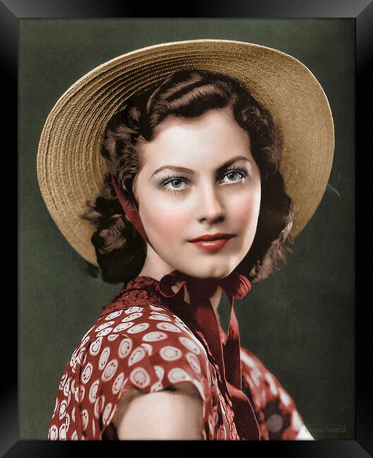 Ava Gardner with a straw hat as a teenage girl 1939. Framed Print by Dejan Travica