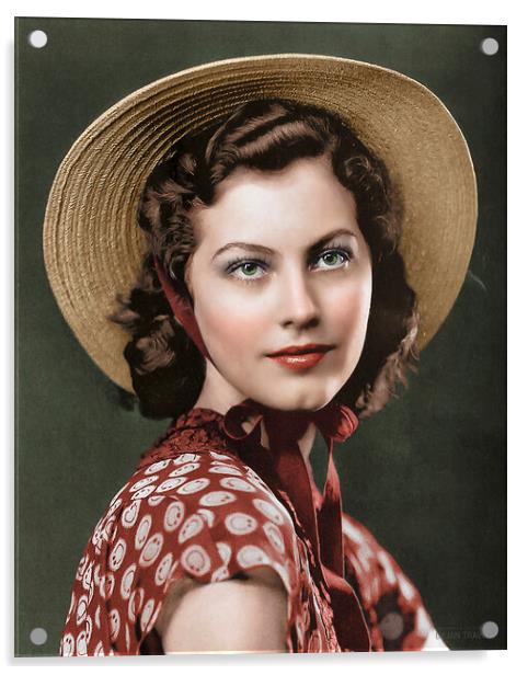 Ava Gardner with a straw hat as a teenage girl 1939. Acrylic by Dejan Travica