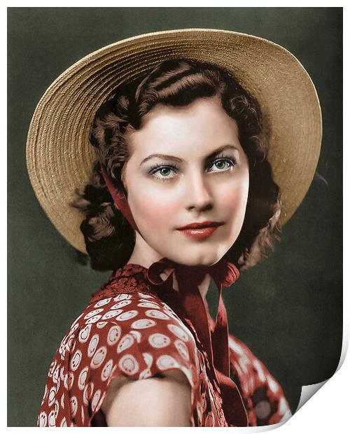 Ava Gardner with a straw hat as a teenage girl 1939. Print by Dejan Travica