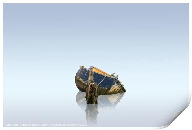 Wrecks – boat wreck at Hoo Marina Print by Derek Griffin