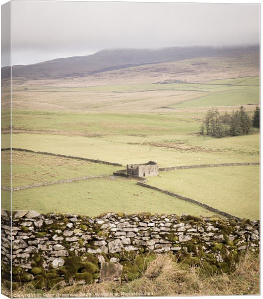 Hanging Mist In The Countryside Around Malham Dale In The Yorksh Canvas Print by Peter Greenway