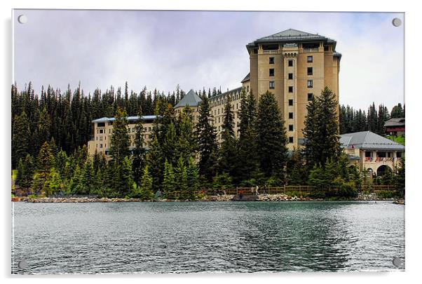 Chateau Lake Louise hotel  ,  Banff , Canada Acrylic by Elaine Manley