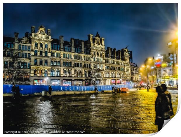 Exchange Square in Manchester at night Print by Dark Blue Star