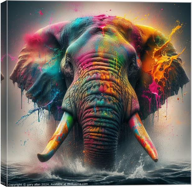 Charging Elephant covered in paint  Canvas Print by gary allan
